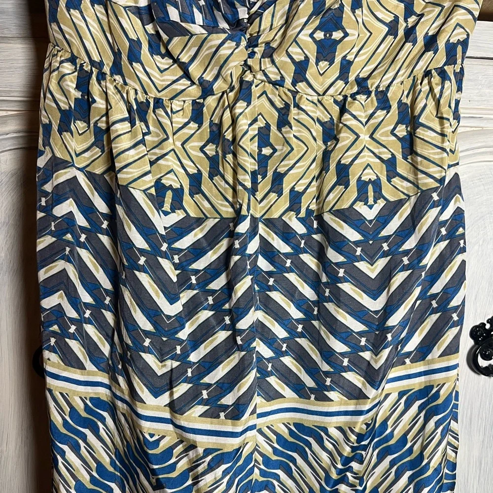 Corey Lynn‎ Calter Y2K Geometric Printed Strapless Silk Babydoll Mini Dress